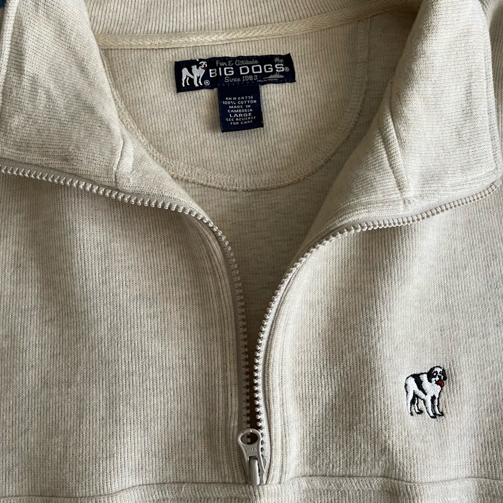 Big Dogs Men’s Cream Zip-Up Sweater with Embroidered Dog Logo